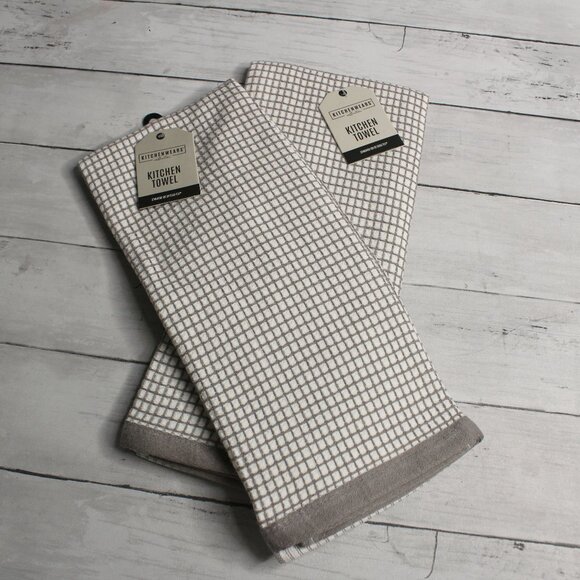 Ritz Kitchenwears Collection Kitchen Towel Lot Taupe Beige Check - Picture 1 of 4